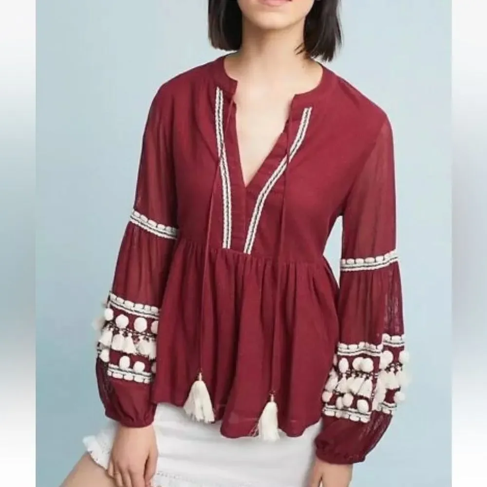 Anthropologie Nisha Peasant Top by Vineet Bahl $138 Sz XS